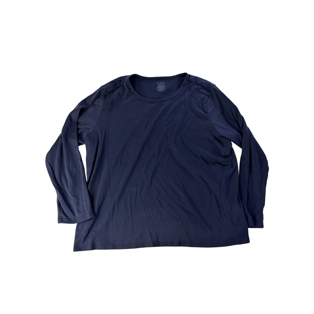 L.L.Bean Top Womens 2X Supima Cotton Long Sleeve Crew Neck Navy Blue Shirt